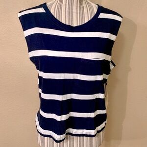 NWT Treasure & Bond Muscle Tank Large Navy White Stripes Cropped Cotton Pocket